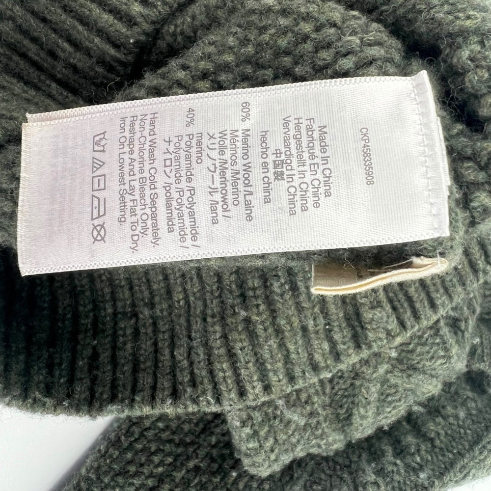 Madewell Hollydene Sweater XS Green Merino Wool Cable Knit Ruffle Puff Sleeve - Picture 5 of 8